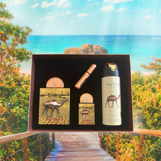Coffret Lattafa Pride Art Of Naure I : un parfum 100 ml , un parfum 20 ml , un déodorant 200 ml et un échantillon à remplir
